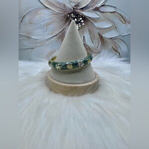 Gray Flower Enamel Cloisonne Bracelet Bangle Thick Style